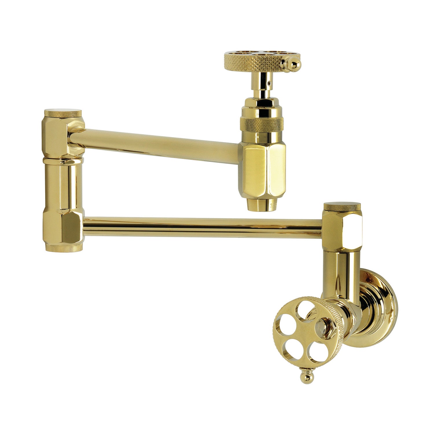 Kingston Sona KS5102RKX - Webb Two-Handle 1-Hole Wall Mount Pot Filler Faucet with Knurled Handle, Polished Brass — image 1